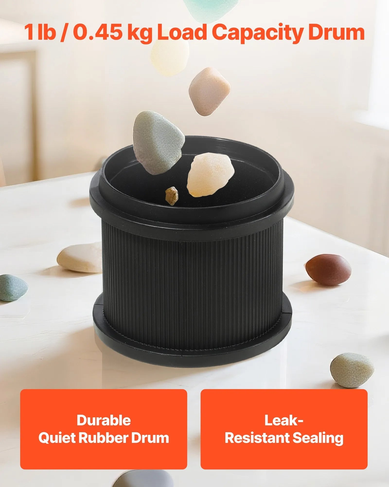 VEVOR Rock Tumbler, 1 lb Rock Polishing Machine, Rocks Tumbling Kit with 4-Speed Adjustment, 1–9 Day Timer, Direct Drive Motor Rocks Polishing Kit for Rose Quartz, Amethyst, Quiet Operation 