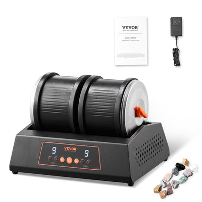Rock Tumbler Machine 8 lbs Rock Polishing Kit 9 Speed 9-Day Timer Dual Barrels 