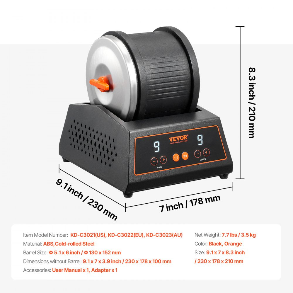 VEVOR Rock Tumbler Machine 4 lbs Rock Polishing Kit 9 Speed 9-Day Timer Steel 