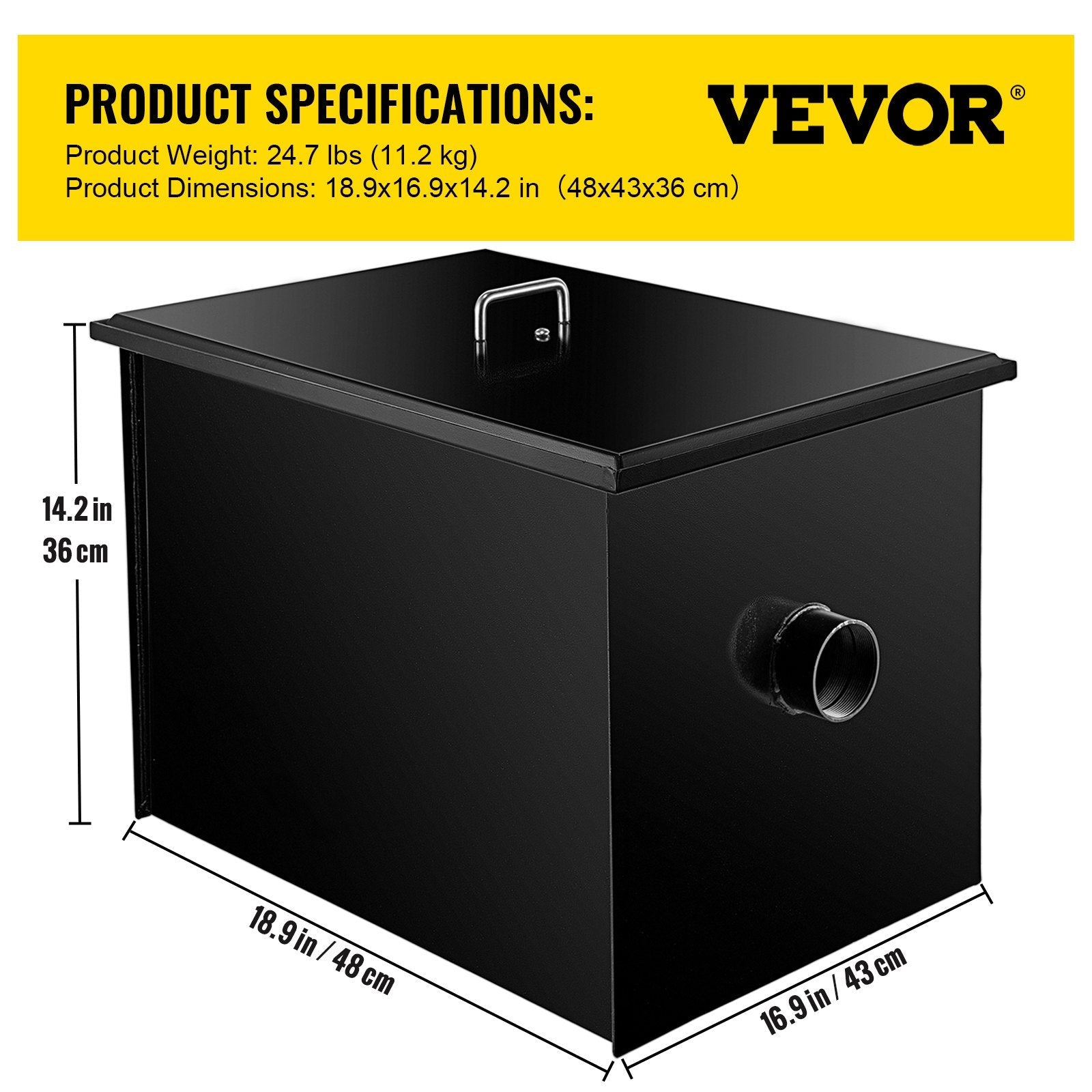 VEVOR Commercial Grease Interceptor 7 GPM Commercial Grease Trap 14 LB Grease Interceptor Carbon Steel Grease Trap with Side Water Inlet Under Sink Grease Trap for Restaurant Factory Home Kitchen 