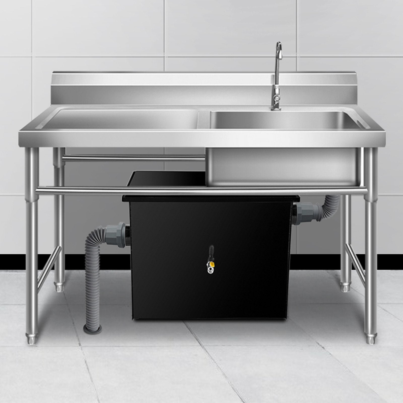 VEVOR Commercial Grease Interceptor 7 GPM Commercial Grease Trap 14 LB Grease Interceptor Carbon Steel Grease Trap with Side Water Inlet Under Sink Grease Trap for Restaurant Factory Home Kitchen 