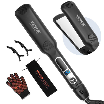VEVOR Hair Straightener, 1.5-inch Titanium Flat Iron, Negative Ions Hair Straightener Flat Iron with LCD Display and 25 Temp Levels - 210°F to 450°F, Dual Voltage 110V/240V for Salon Home Travel Use 
