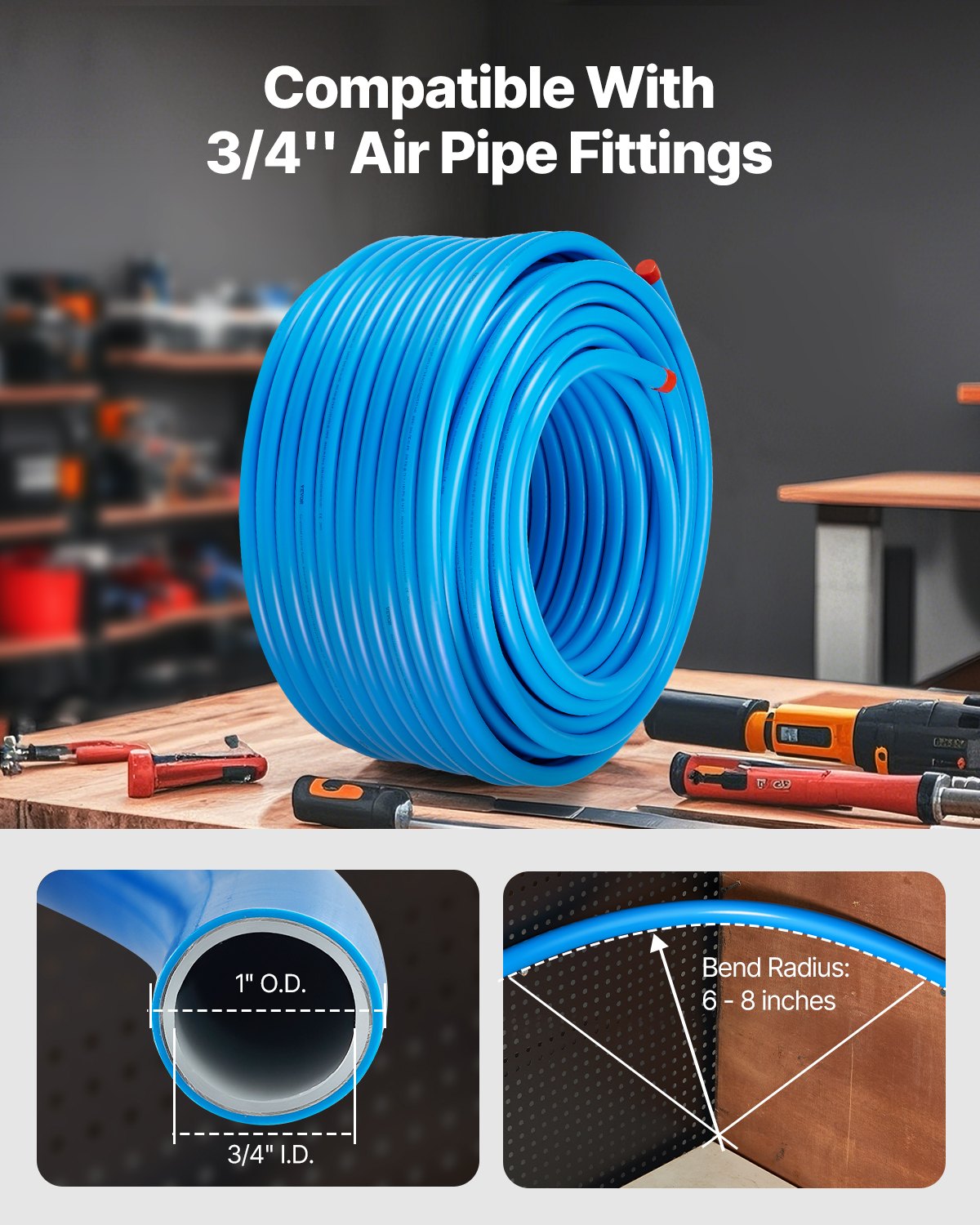 VEVOR Air Compressor Line Kit 3/4'' x 300FT HDPE/Aluminum Air Piping System Blue 