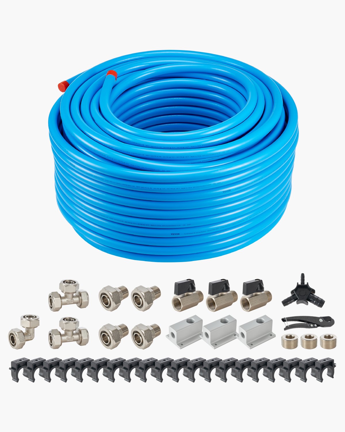 VEVOR Air Compressor Line Kit 3/4'' x 300FT HDPE/Aluminum Air Piping System Blue 