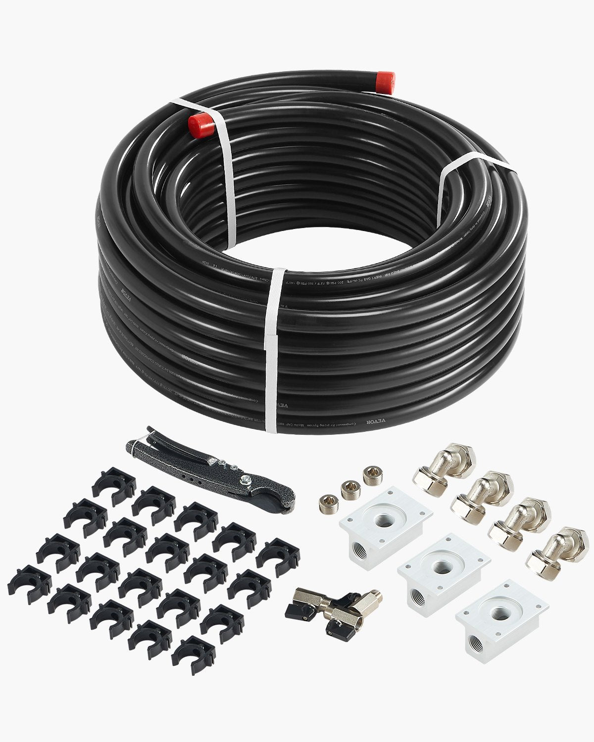 VEVOR Air Compressor Line Kit 3/4'' x 100FT PU Air Compressor Line System Black 