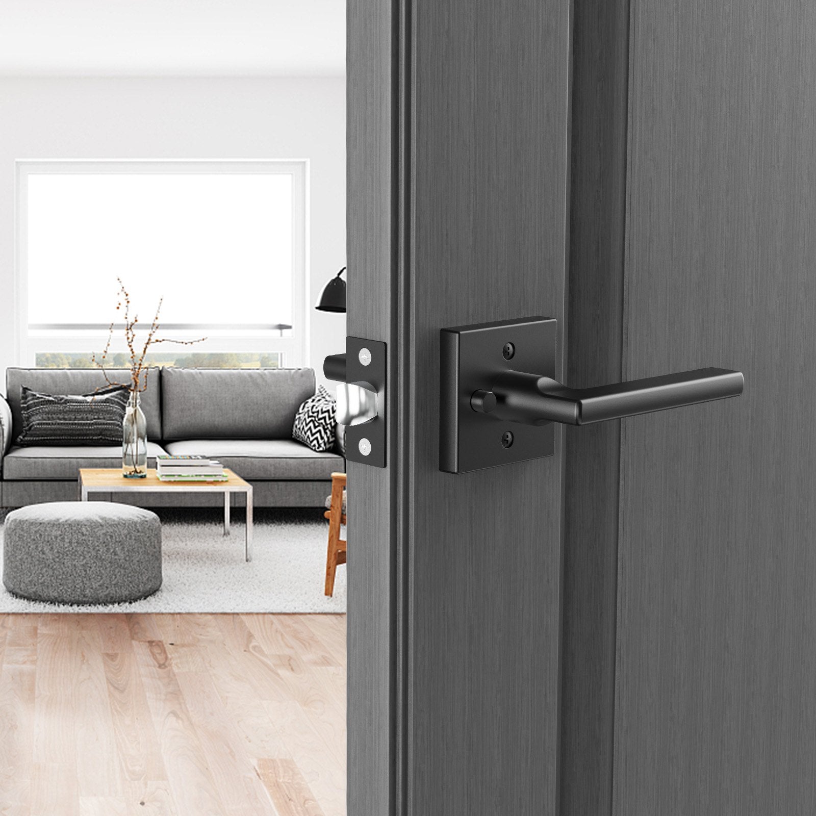 Privacy Door Handle 5PCS Matte Black Square Door Lever Interior Reversible Lever 