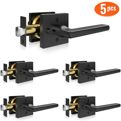 Privacy Door Handle 5PCS Matte Black Square Door Lever Interior Reversible Lever 