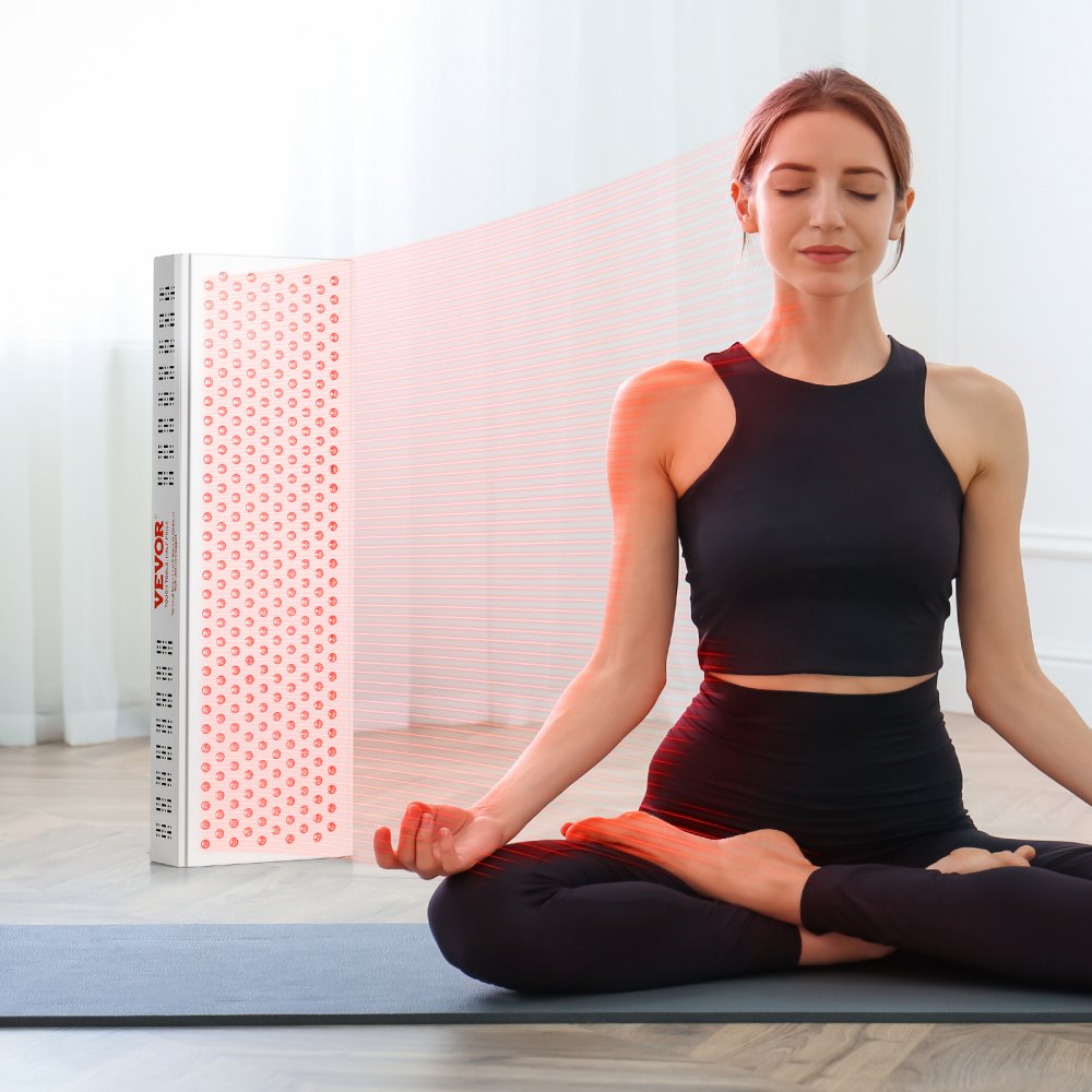 VEVOR Red Light Therapy for Whole Body, 300 Dual-Chip LEDS, 10Hz/40Hz Pulse, 3 Timing Setting, Red 660nm & Near Infrared 850nm Light Therapy Panel for Pain Relief, Wound Healing, Skin Health, 300W 