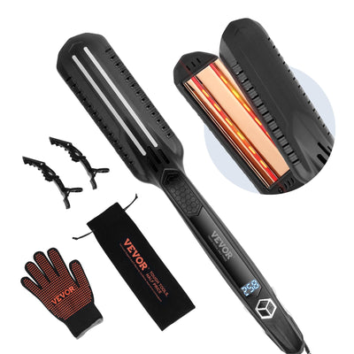 VEVOR Hair Straightener, 1.5-inch Titanium Flat Iron, Dual Infrared Hair Straightener Flat Iron with LCD Display and 19 Temp Levels - 210°F to 450°F, Dual Voltage 110V/240V for Salon Home Travel Use 