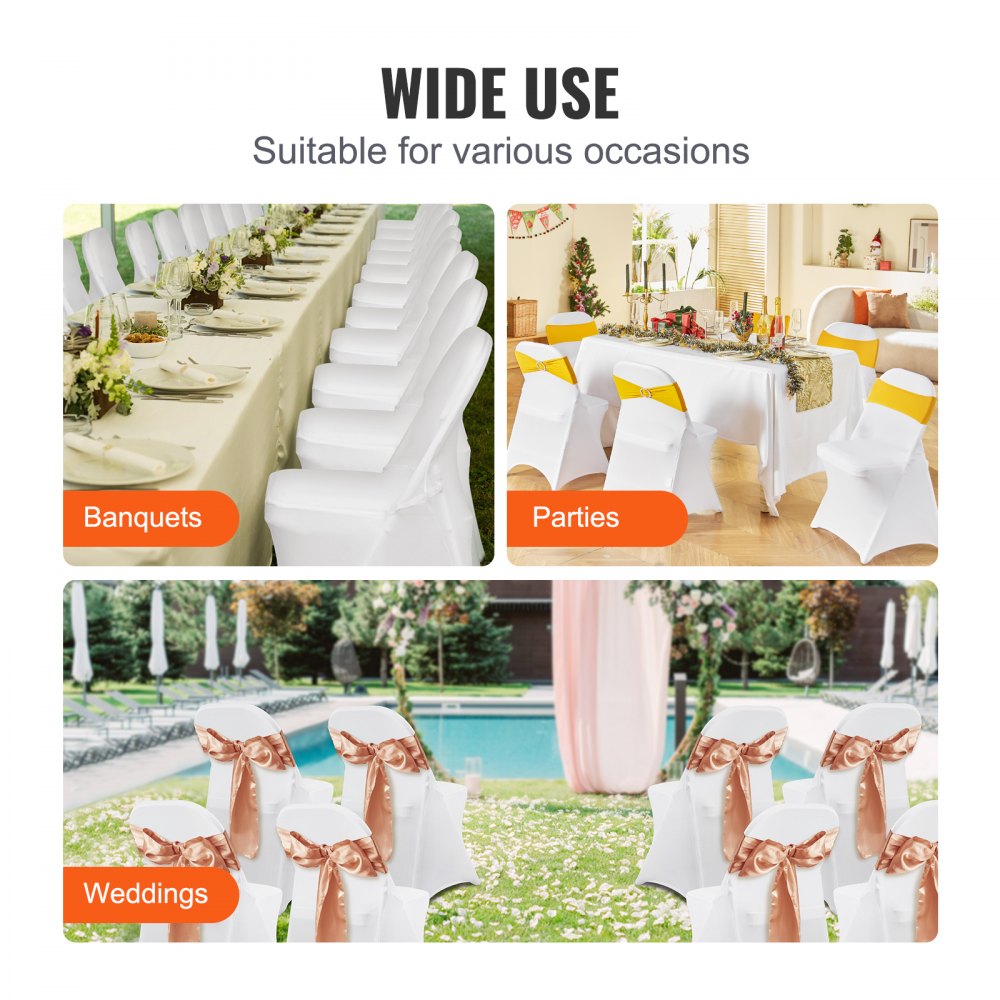 VEVOR Stretch Spandex Folding Chair Covers, Universal Fitted Chair Cover, Removable Washable Protective Slipcovers, for Wedding, Holiday, Banquet, Party, Celebration, Dining (100PCS White) 