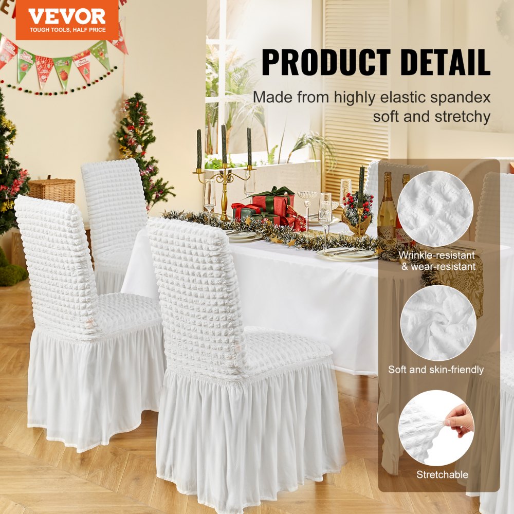 VEVOR Stretch Spandex Folding Chair Covers, Universal Fitted Chair Cover with Skirt, Removable Washable Protective Slipcovers, for Wedding, Holiday, Banquet, Party, Celebration, Dining (4 PCS White) 