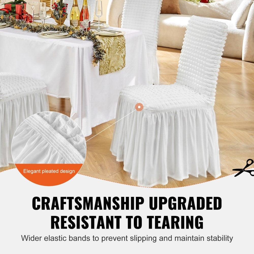 VEVOR Stretch Spandex Folding Chair Covers, Universal Fitted Chair Cover with Skirt, Removable Washable Protective Slipcovers, for Wedding, Holiday, Banquet, Party, Celebration, Dining (4 PCS White) 