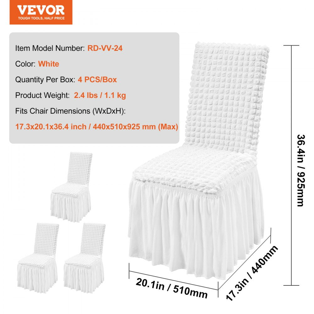 VEVOR Stretch Spandex Folding Chair Covers, Universal Fitted Chair Cover with Skirt, Removable Washable Protective Slipcovers, for Wedding, Holiday, Banquet, Party, Celebration, Dining (4 PCS White) 