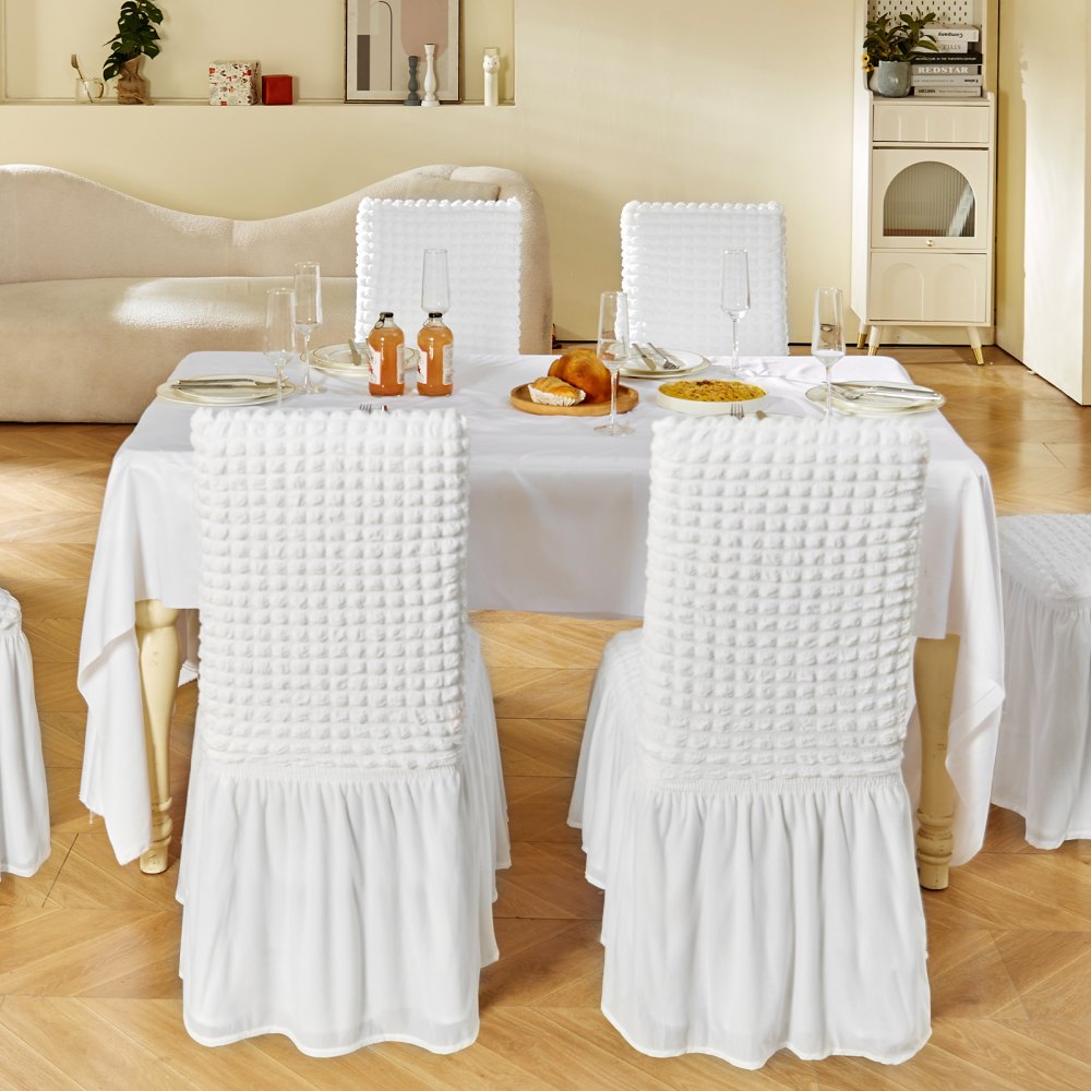VEVOR Stretch Spandex Folding Chair Covers, Universal Fitted Chair Cover with Skirt, Removable Washable Protective Slipcovers, for Wedding, Holiday, Banquet, Party, Celebration, Dining (4 PCS White) 