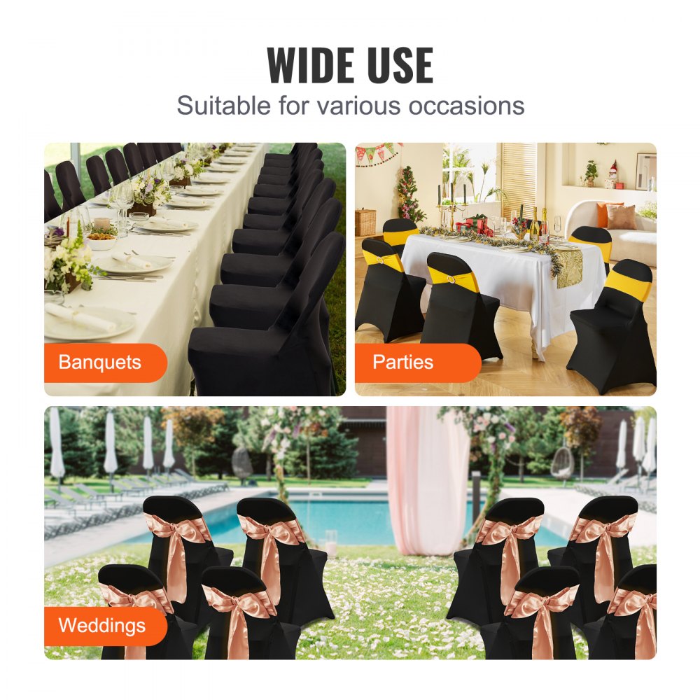 VEVOR Stretch Spandex Folding Chair Covers, Universal Fitted Chair Cover, Removable Washable Protective Slipcovers, for Wedding, Holiday, Banquet, Party, Celebration, Dining (30PCS Black) 