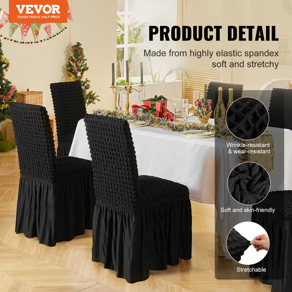 VEVOR Stretch Spandex Folding Chair Covers, Universal Fitted Chair Cover with Skirt, Removable Washable Protective Slipcovers, for Wedding, Holiday, Banquet, Party, Celebration, Dining (4 PCS Black) 