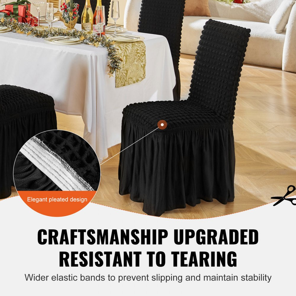 VEVOR Stretch Spandex Folding Chair Covers, Universal Fitted Chair Cover with Skirt, Removable Washable Protective Slipcovers, for Wedding, Holiday, Banquet, Party, Celebration, Dining (4 PCS Black) 