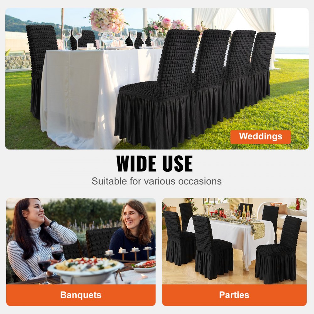 VEVOR Stretch Spandex Folding Chair Covers, Universal Fitted Chair Cover with Skirt, Removable Washable Protective Slipcovers, for Wedding, Holiday, Banquet, Party, Celebration, Dining (4 PCS Black) 