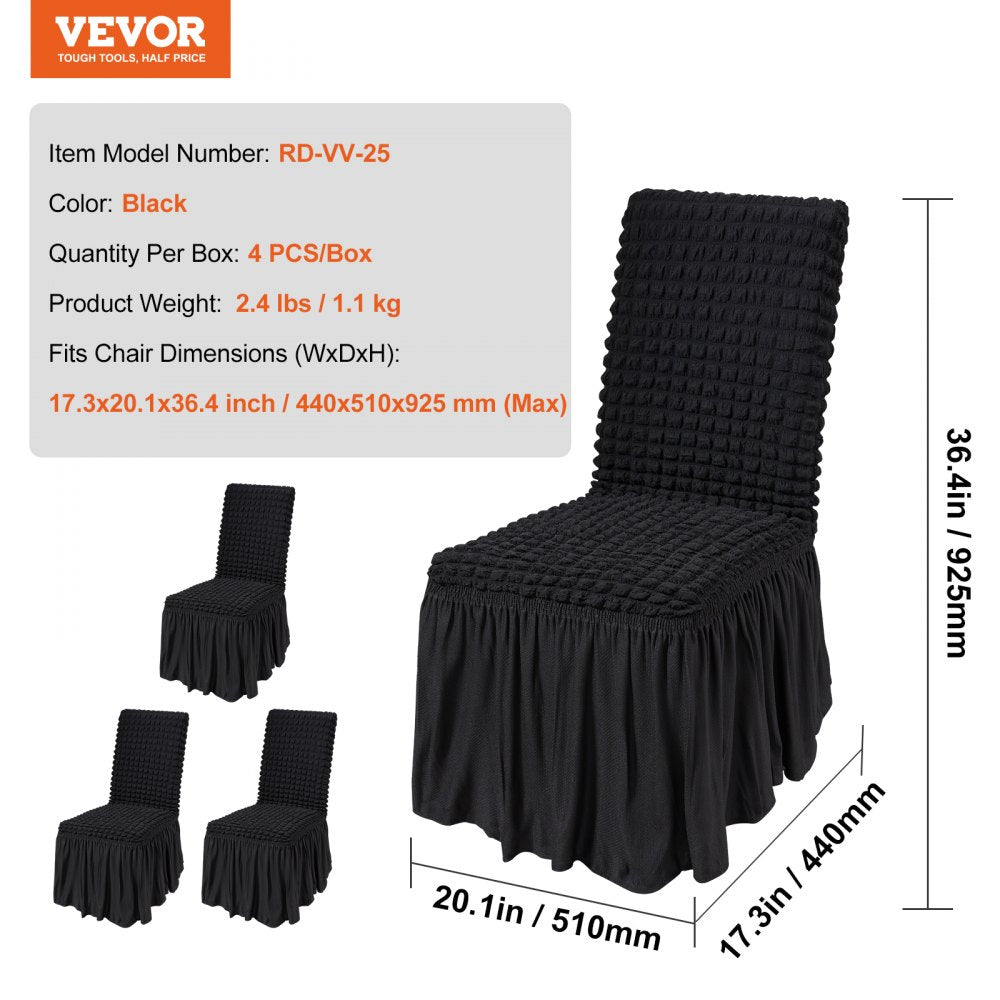 VEVOR Stretch Spandex Folding Chair Covers, Universal Fitted Chair Cover with Skirt, Removable Washable Protective Slipcovers, for Wedding, Holiday, Banquet, Party, Celebration, Dining (4 PCS Black) 