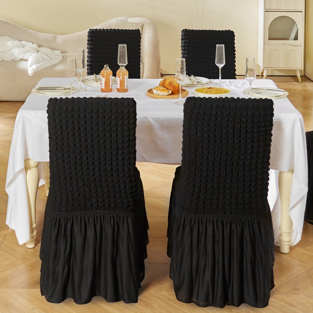 VEVOR Stretch Spandex Folding Chair Covers, Universal Fitted Chair Cover with Skirt, Removable Washable Protective Slipcovers, for Wedding, Holiday, Banquet, Party, Celebration, Dining (4 PCS Black) 