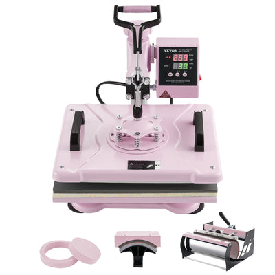 VEVOR Heat Press Machine 12x15 in 5 in 1 with 30oz Tumbler Press T-Shirts Pink 