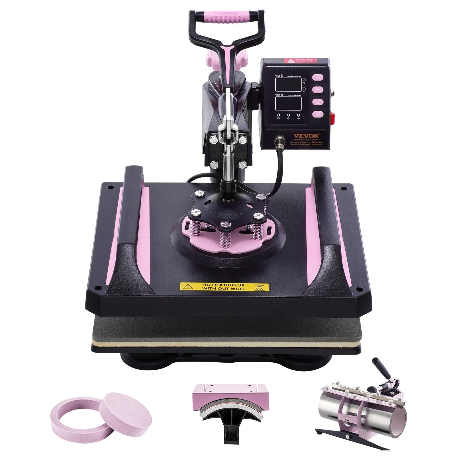 VEVOR 5 in 1 Heat Press Machine 12x15 in 30oz Tumbler Press T-Shirts Black+Pink 