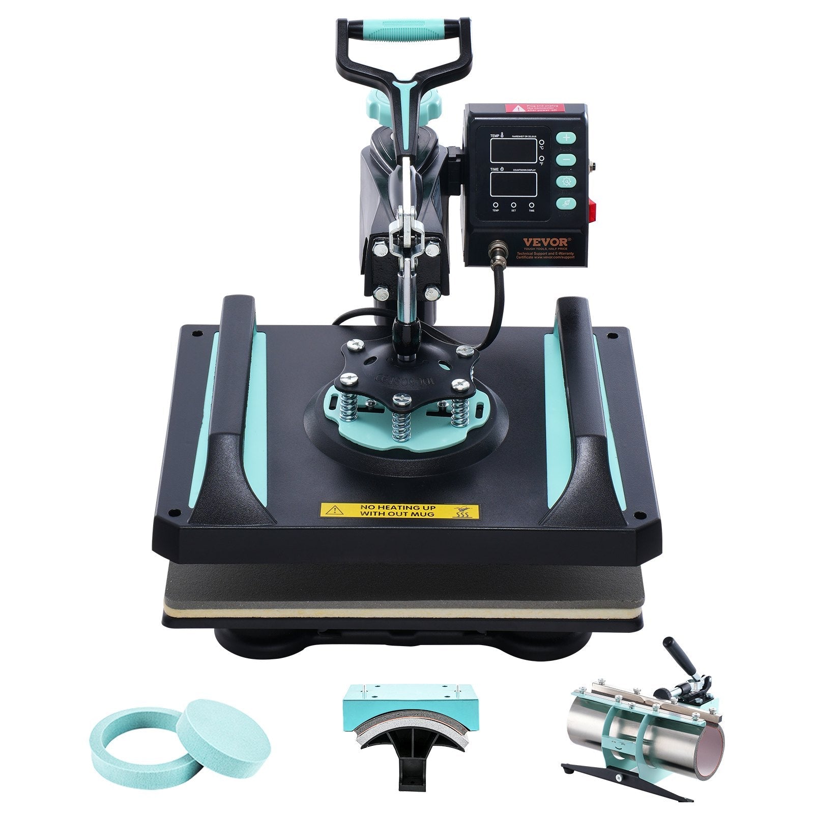 VEVOR 5 in 1 Heat Press Machine 12x15 in 30oz Tumbler Press T-Shirts Black+Green 