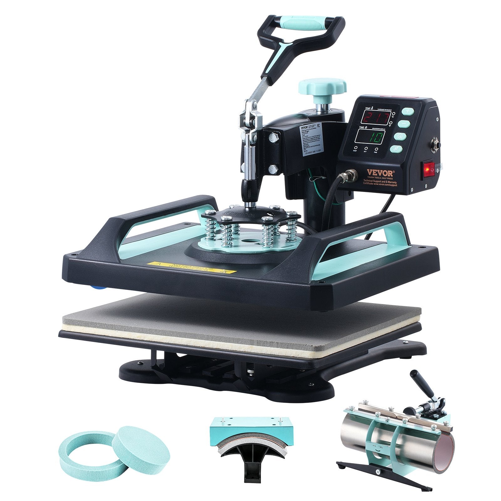 VEVOR 5 in 1 Heat Press Machine 12x15 in 30oz Tumbler Press T-Shirts Black+Green 