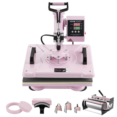 VEVOR Heat Press Machine 12x15 in 8 in 1 with 30oz Tumbler Press T-Shirts Pink 