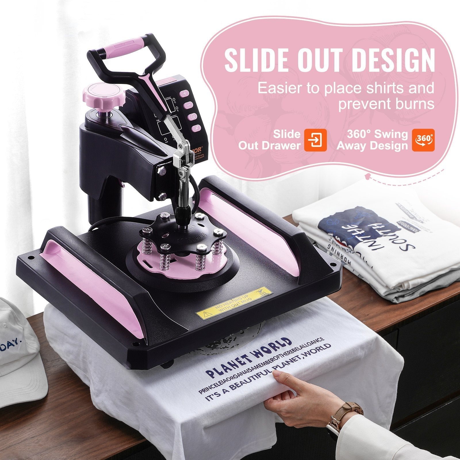 VEVOR 8 in 1 Heat Press Machine 12x15 in 30oz Tumbler Press T-Shirts Black+Pink 