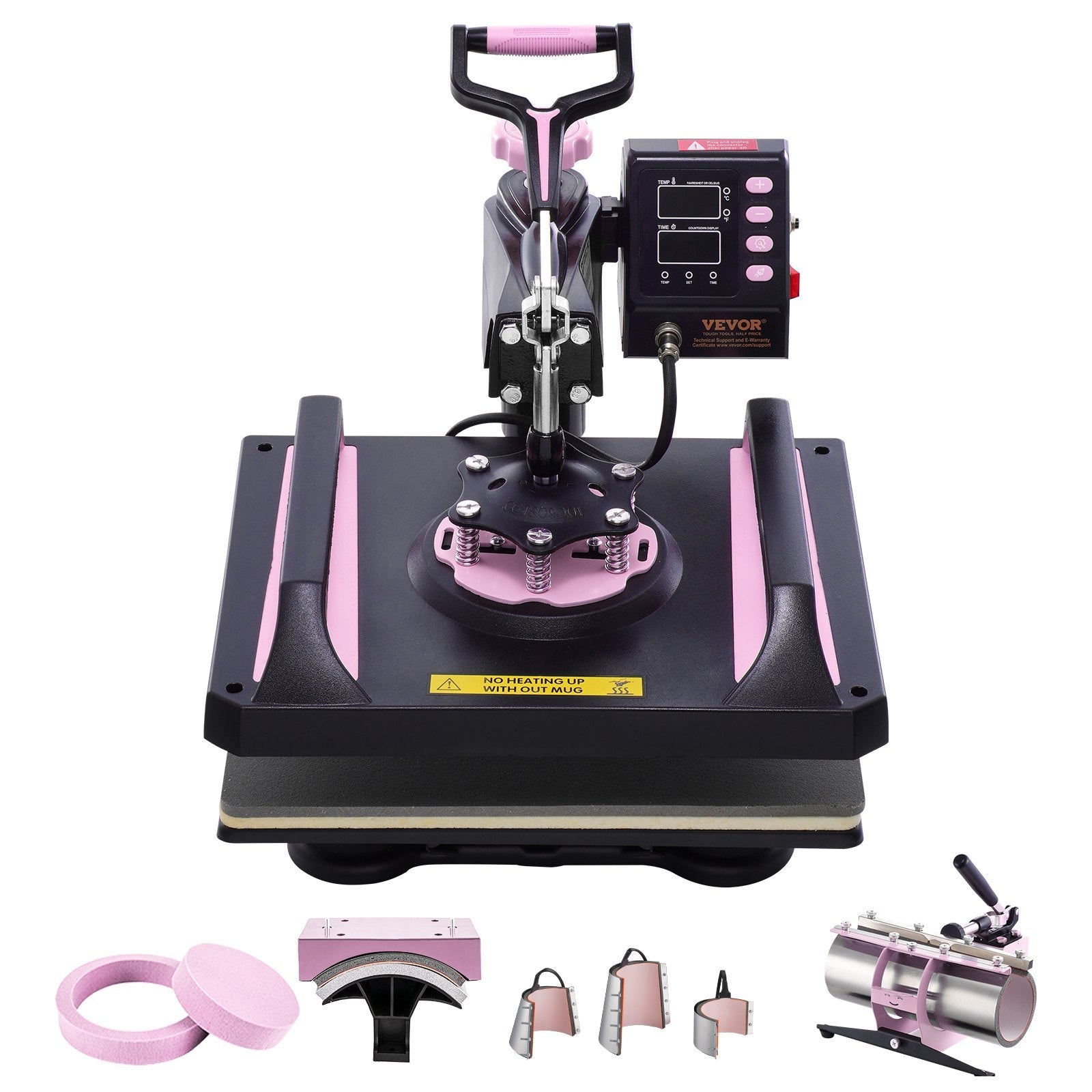 VEVOR 8 in 1 Heat Press Machine 12x15 in 30oz Tumbler Press T-Shirts Black+Pink 