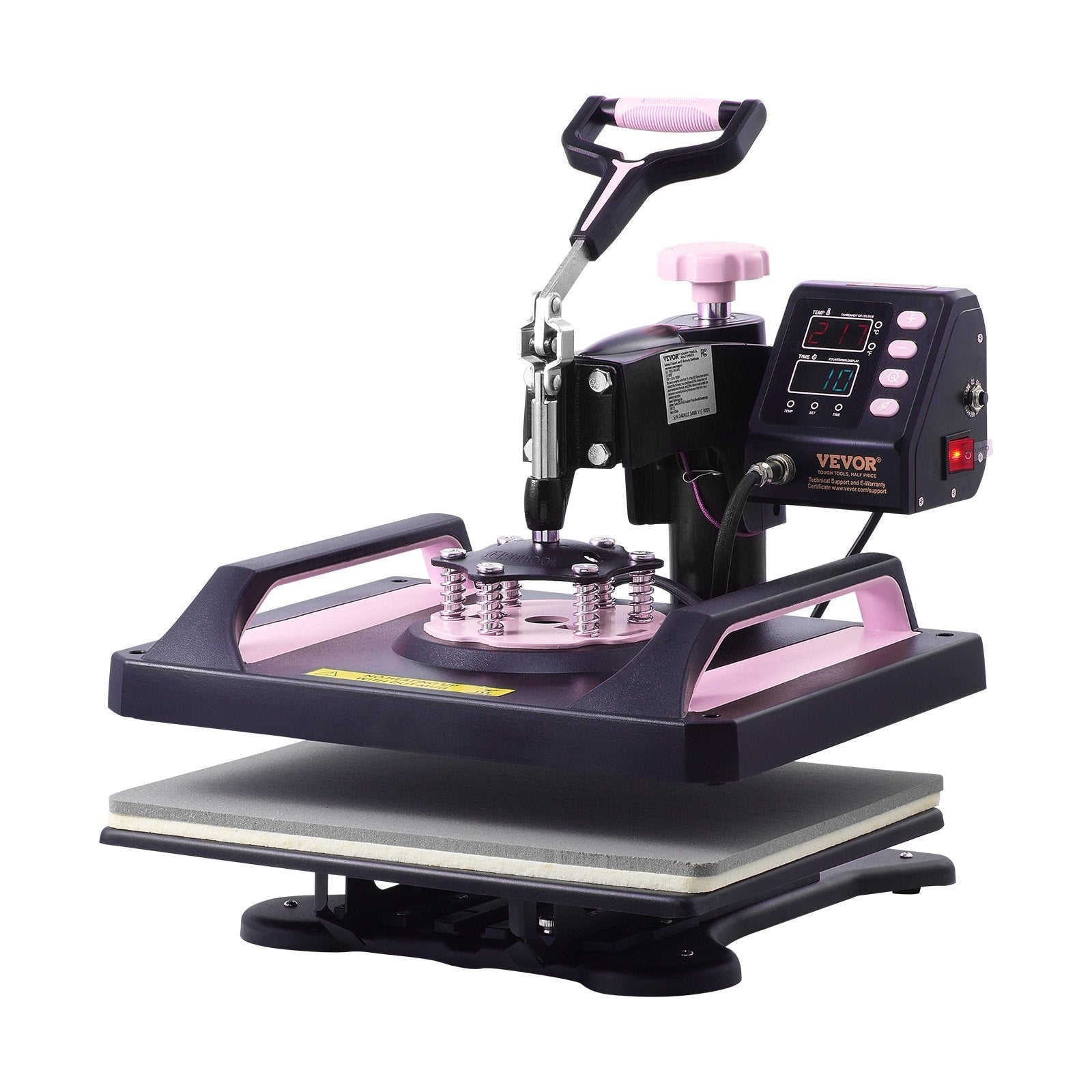 VEVOR 8 in 1 Heat Press Machine 12x15 in 30oz Tumbler Press T-Shirts Black+Pink 