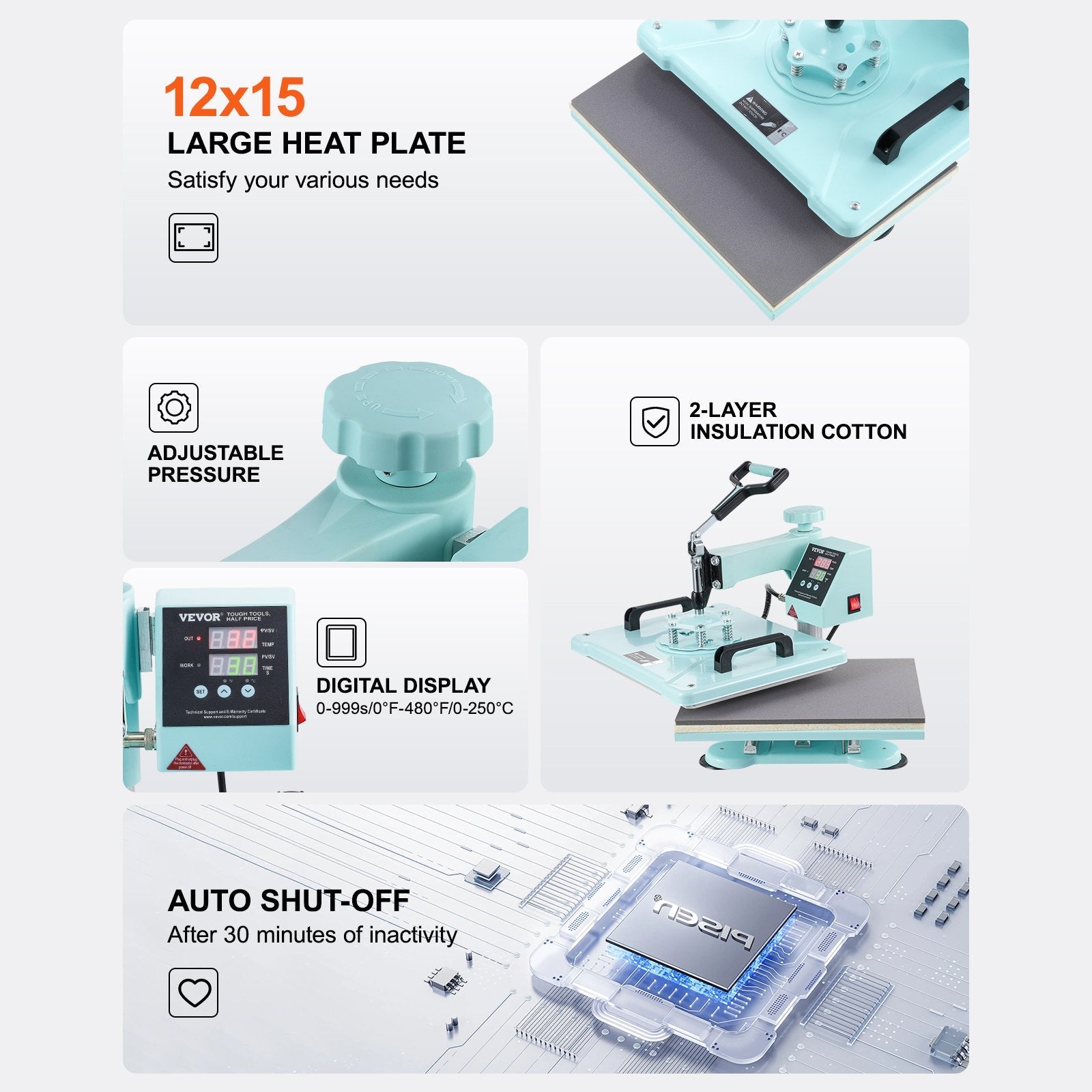 VEVOR Heat Press Machine 12x15 in 8 in 1 with 30oz Tumbler Press T-Shirts Green 