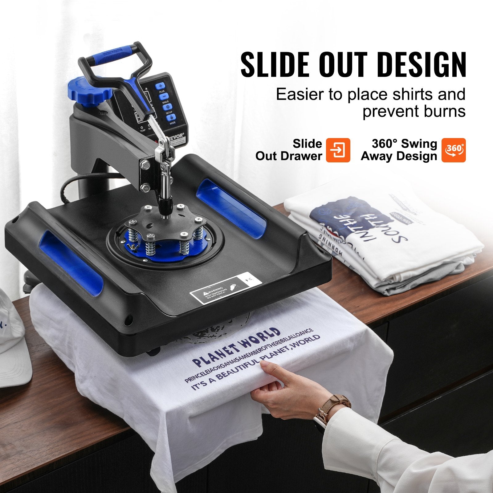 VEVOR 8 in 1 Heat Press Machine 15x15 in 30oz Tumbler Press T-Shirts Black+Blue 