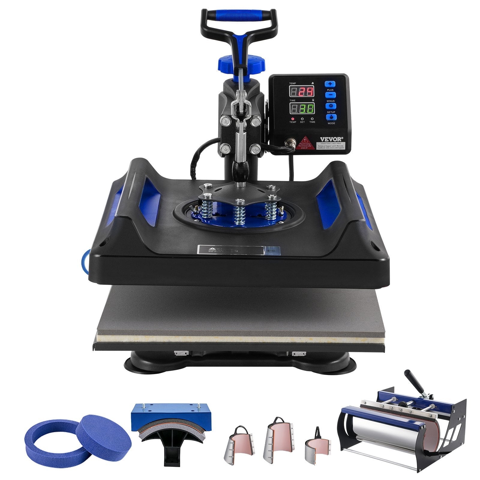 VEVOR 8 in 1 Heat Press Machine 15x15 in 30oz Tumbler Press T-Shirts Black+Blue 