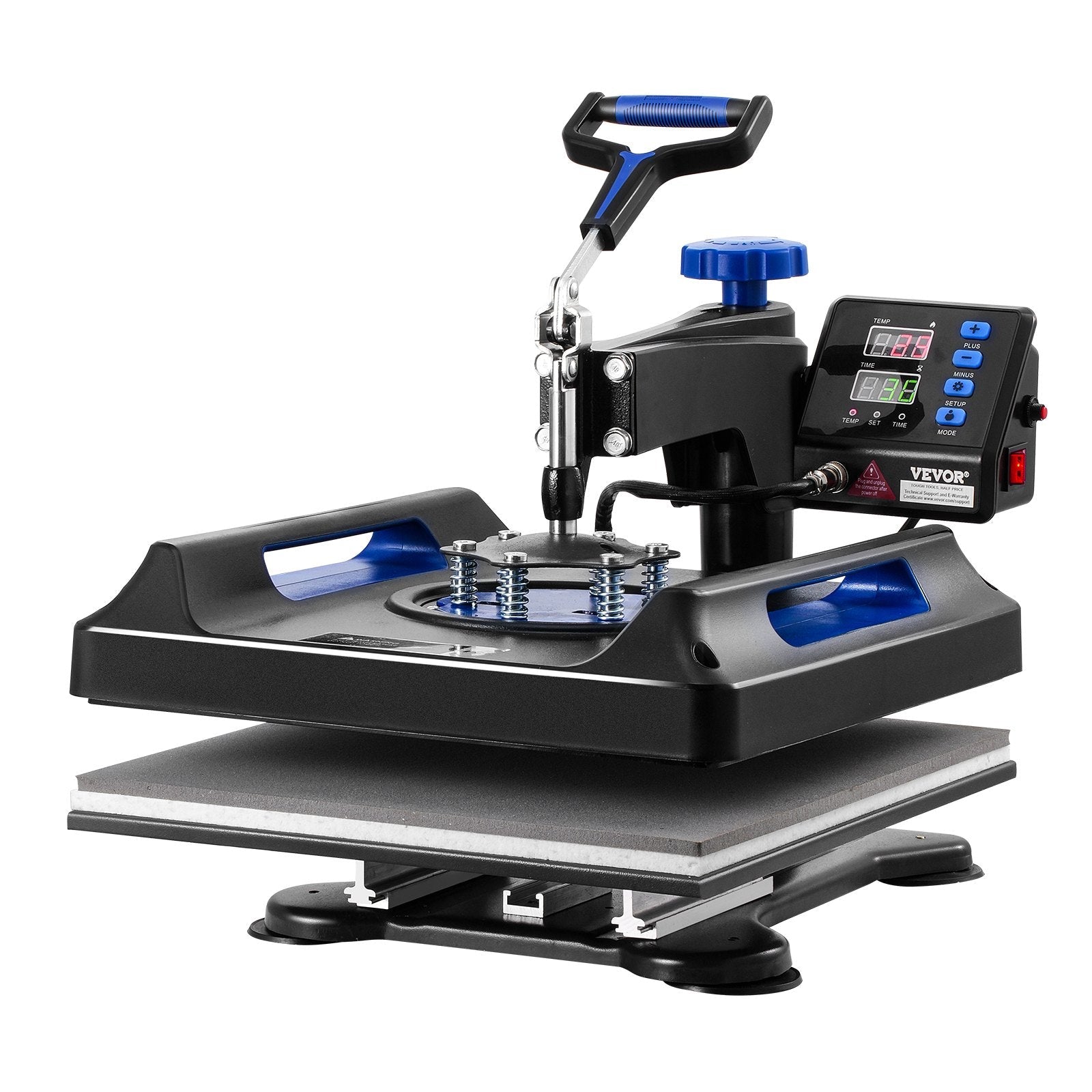 VEVOR 8 in 1 Heat Press Machine 15x15 in 30oz Tumbler Press T-Shirts Black+Blue 