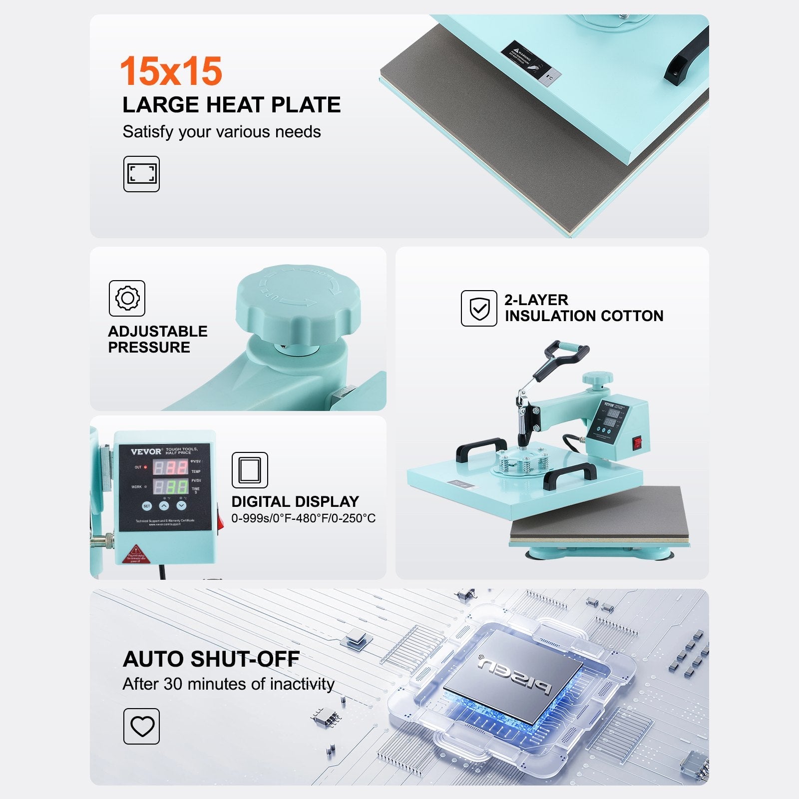 VEVOR Heat Press Machine 15x15 in 8 in 1 with 30oz Tumbler Press T-Shirts Green 