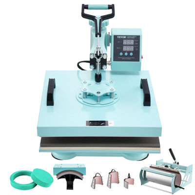 VEVOR Heat Press Machine 15x15 in 8 in 1 with 30oz Tumbler Press T-Shirts Green 