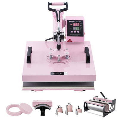 VEVOR Heat Press Machine 15x15 in 8 in 1 with 30oz Tumbler Press T-Shirts Pink 