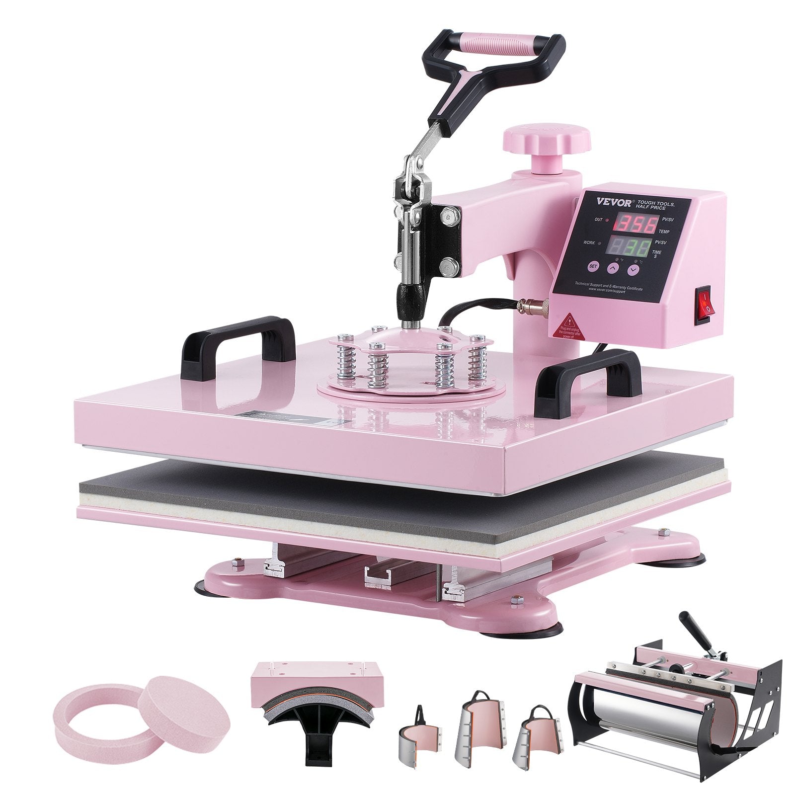 VEVOR Heat Press Machine 15x15 in 8 in 1 with 30oz Tumbler Press T-Shirts Pink 