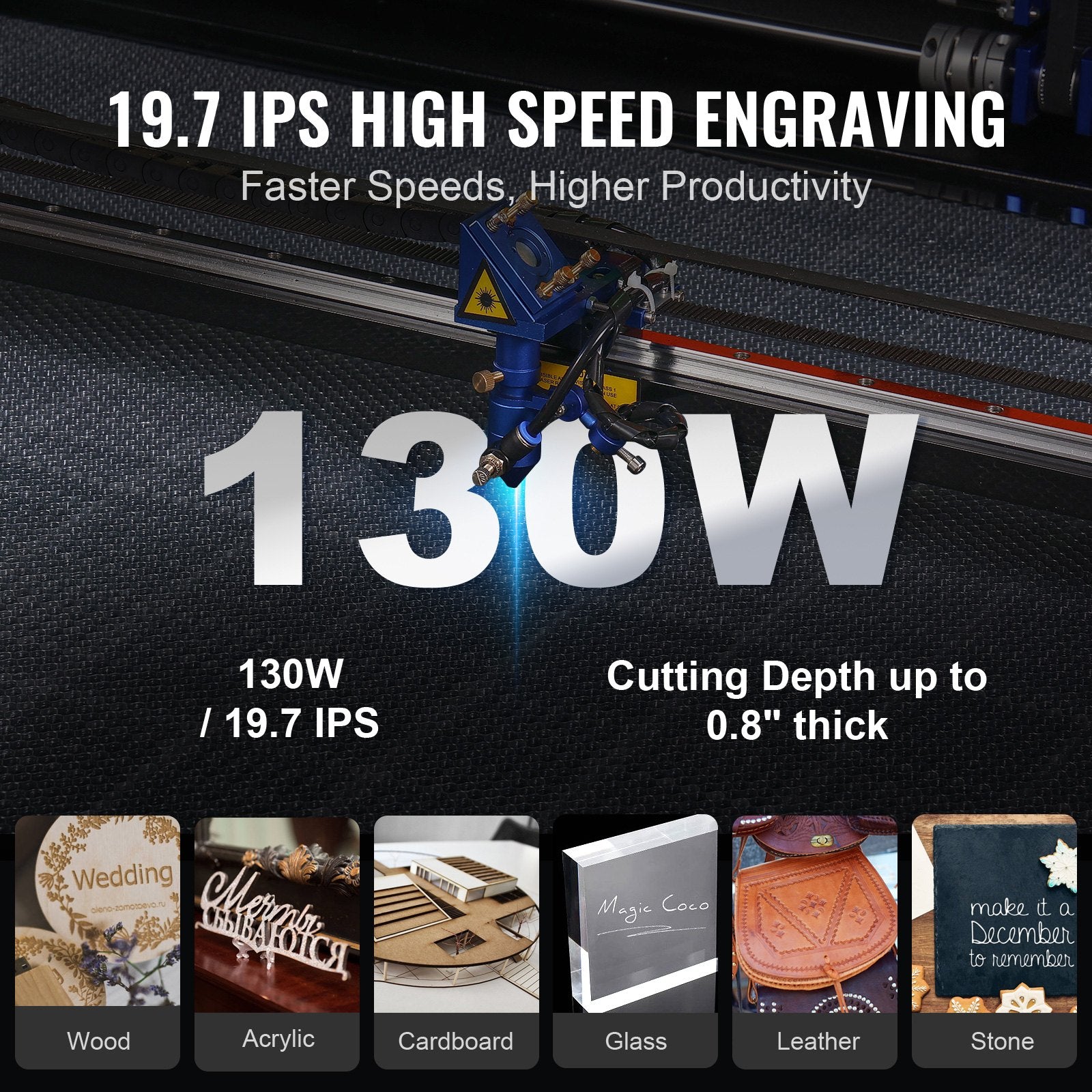 VEVOR 130W CO2 Laser Engraver and Cutter 35 x 55 in 19.7 IPS Engraving Machine 