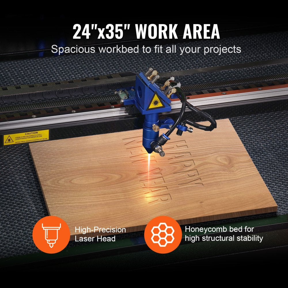 VEVOR 100W CO2 Laser Engraver, 24 x 35 in, 19.7 IPS Laser Cutter Machine with 2-Way Pass Air Assist, Compatible with LightBurn, CorelDRAW, AutoCAD, Windows, Mac OS, Linux, for Wood Acrylic Fabric More 