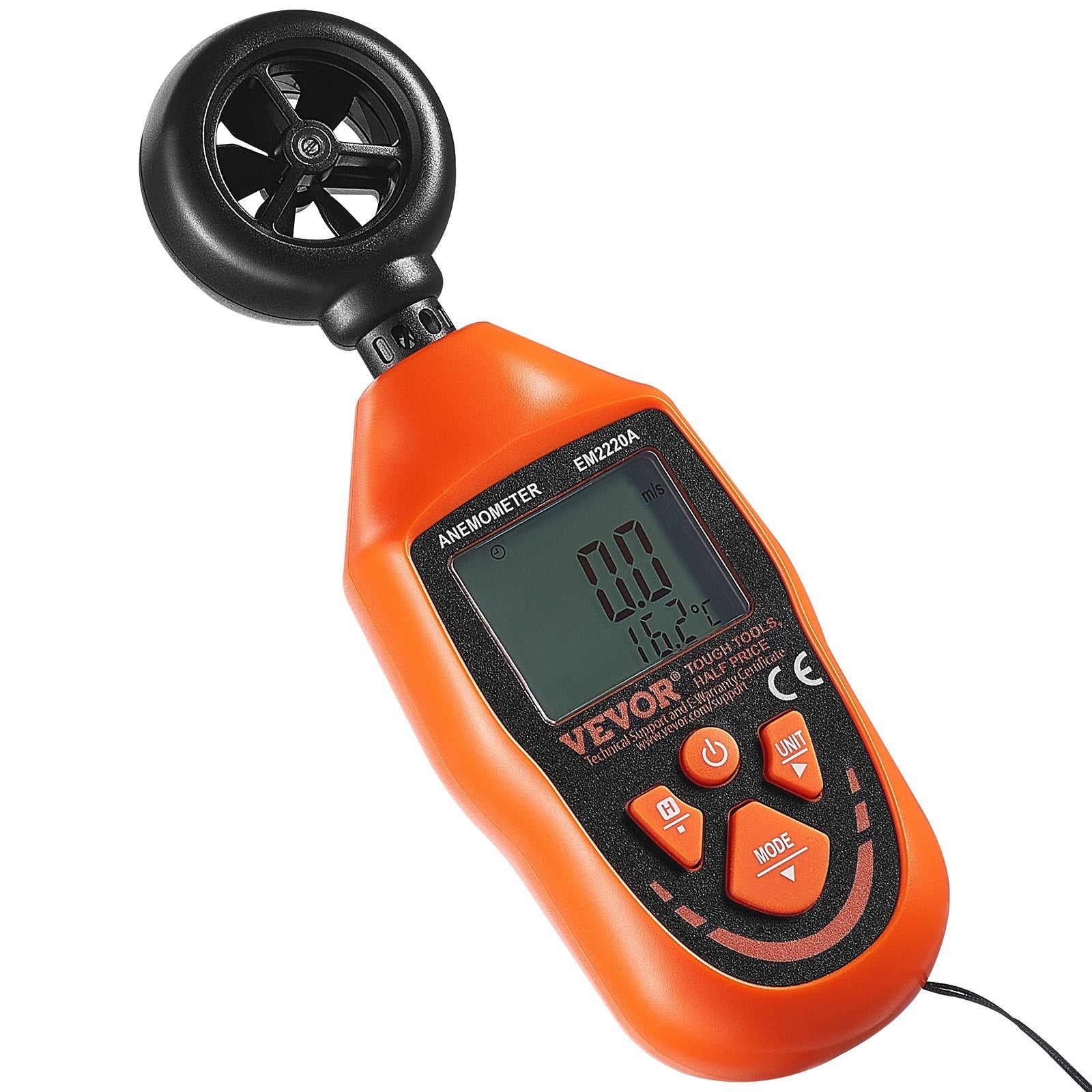 VEVOR Handheld Anemometer, 14?-113?, Digital Wind Speed Meter Gauge with LED Backlight Screen, Measures Wind Velocity Wind Temperature Air Flow Wind Chill, for Sailing Surfing Drone Flying HVAC 