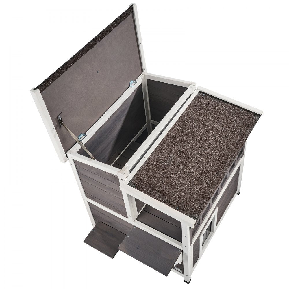 VEVOR Outdoor Cat House 2-story Wooden Feral Cat Shelter with  Balcony & Roof 