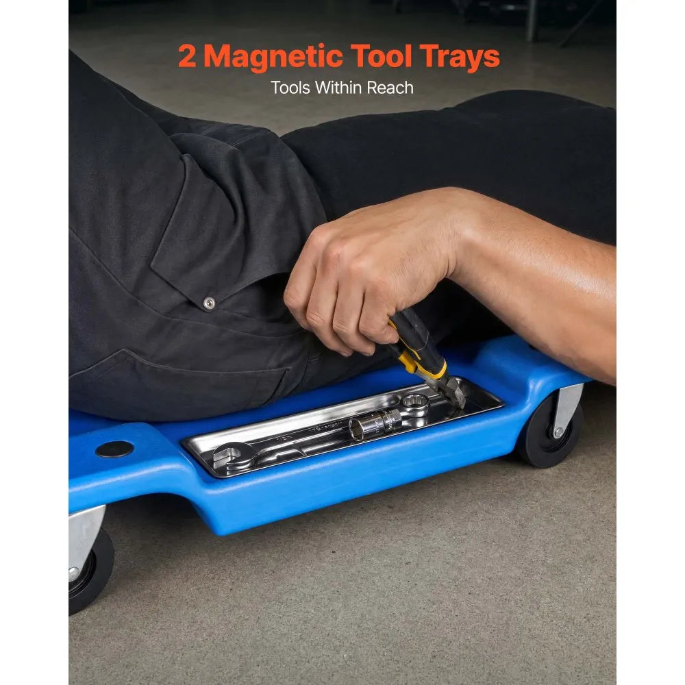 40" Mechanic Creeper with LED Work Light, Low Profile Rolling Garage Creeper, 350 lb Capacity, Padded Headrest & Tool Trays