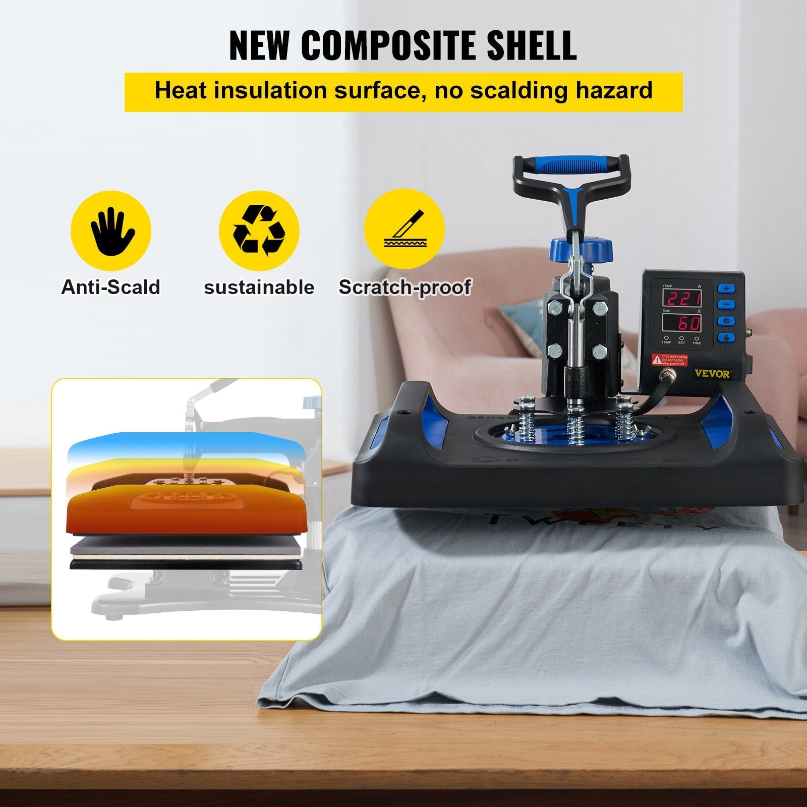 VEVOR Heat Press Machine, 15 x 15 Inches, Fast Heating, 360 Swing Away Digital Sublimation T-Shirt Vinyl Transfer Printer with Anti-Scald Surface, Canvas Bag, Pillow, Banner, ETL Listed, Blue 