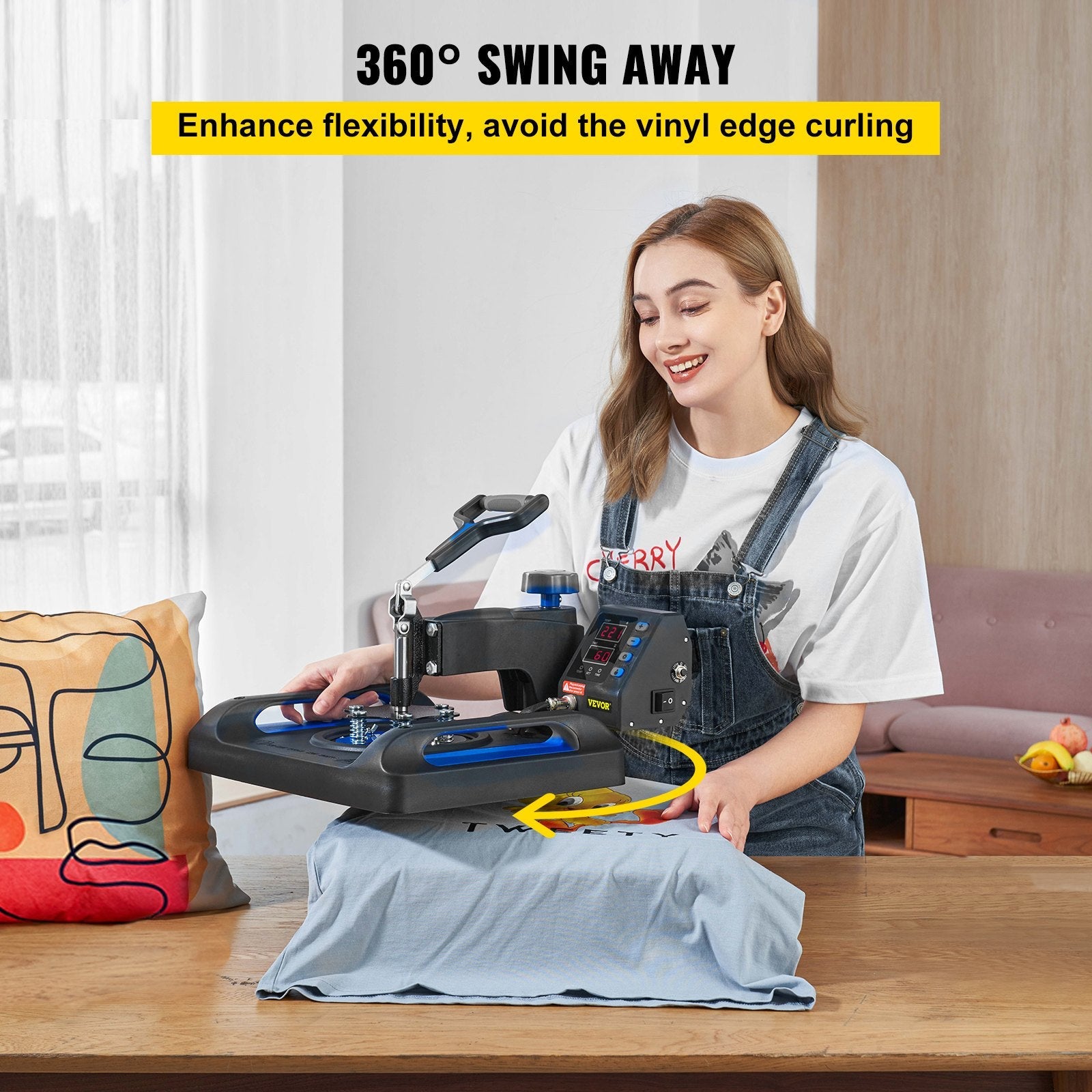 VEVOR Heat Press Machine, 15 x 15 Inches, Fast Heating, 360 Swing Away Digital Sublimation T-Shirt Vinyl Transfer Printer with Anti-Scald Surface, Canvas Bag, Pillow, Banner, ETL Listed, Blue 