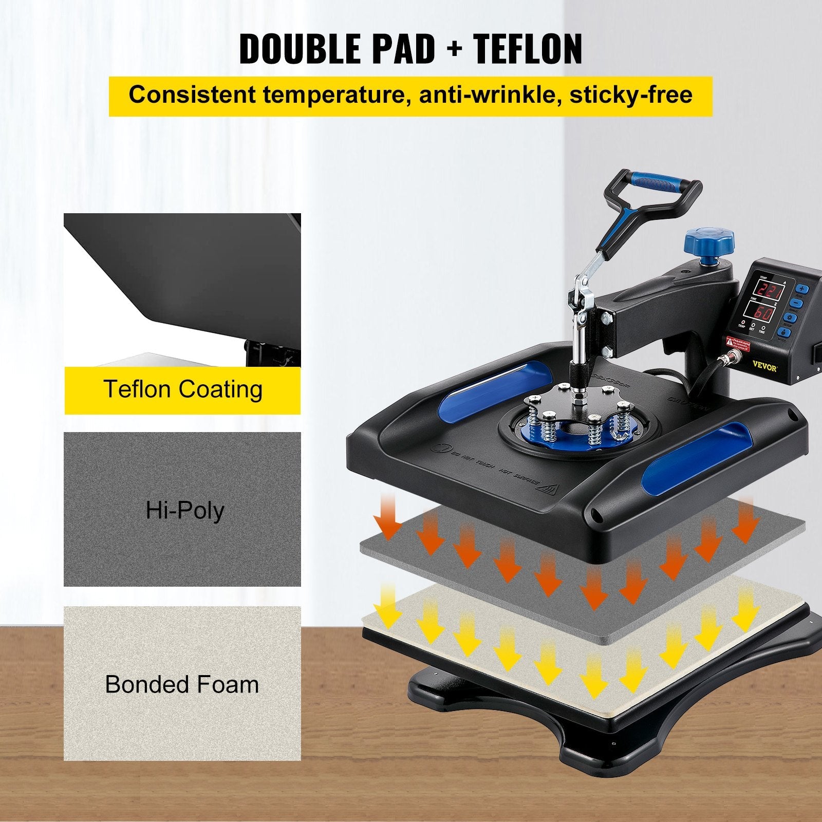 VEVOR Heat Press Machine, 15 x 15 Inches, Fast Heating, 360 Swing Away Digital Sublimation T-Shirt Vinyl Transfer Printer with Anti-Scald Surface, Canvas Bag, Pillow, Banner, ETL Listed, Blue 