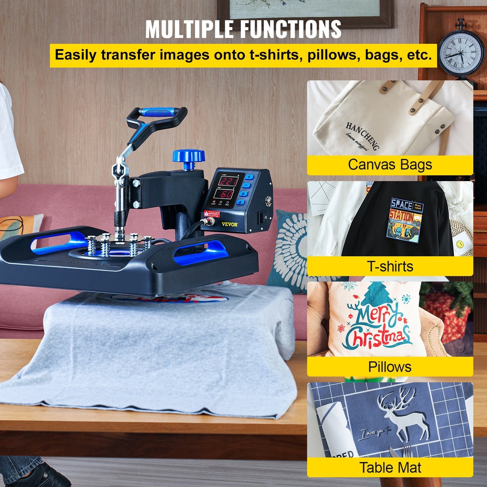 VEVOR Heat Press Machine, 15 x 15 Inches, Fast Heating, 360 Swing Away Digital Sublimation T-Shirt Vinyl Transfer Printer with Anti-Scald Surface, Canvas Bag, Pillow, Banner, ETL Listed, Blue 