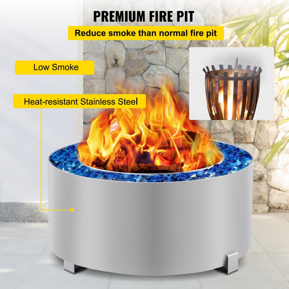 VEVOR Smokeless Fire Pit, Stainless Steel Stove Bonfire, Large 27.6 inch Diameter Wood Burning Fire Pit, Outdoor Stove Bonfire Fire Pit, Portable Smokeless Fire Bowl for Picnic Camping Backyard Silver 